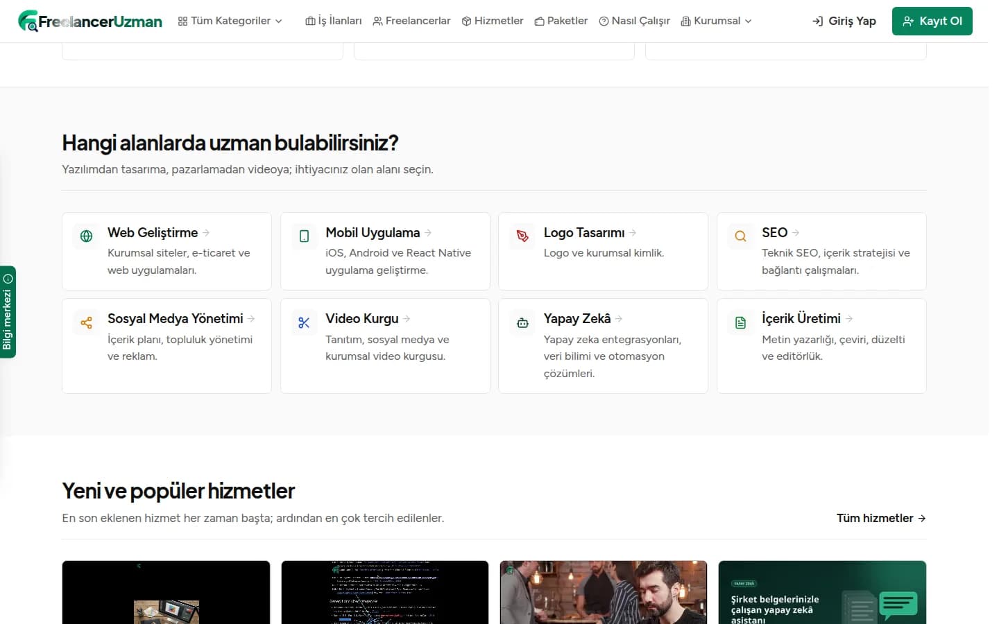 FreelancerUzman kategori alanları