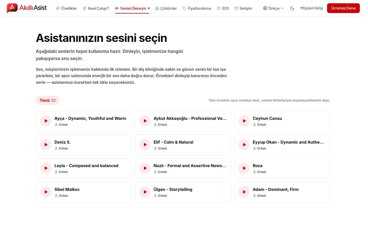 AkıllıAsist ses kataloğu