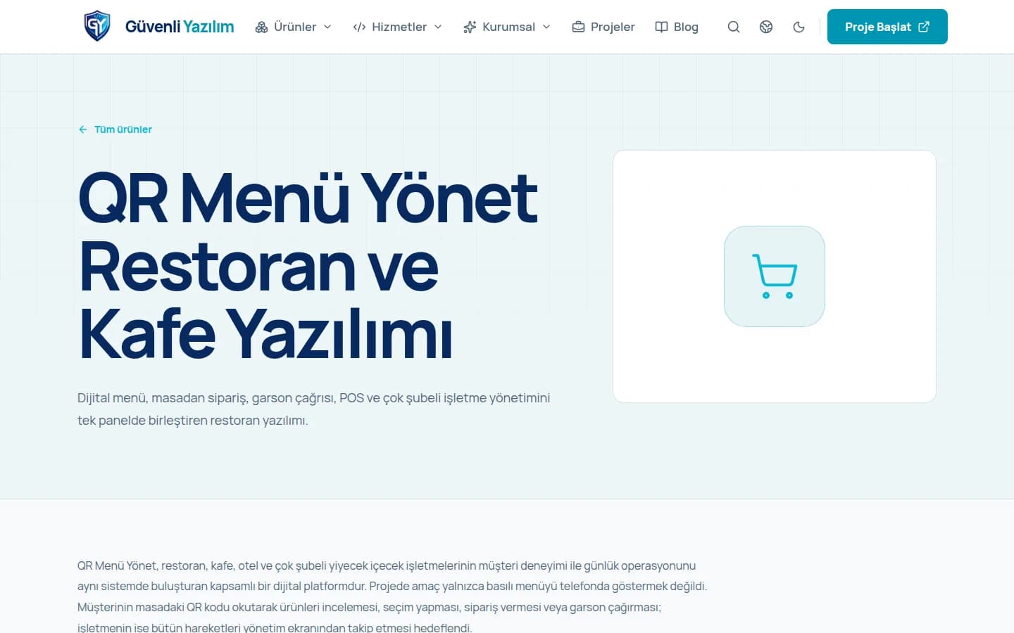 QR Menü Yönet ürün sayfası