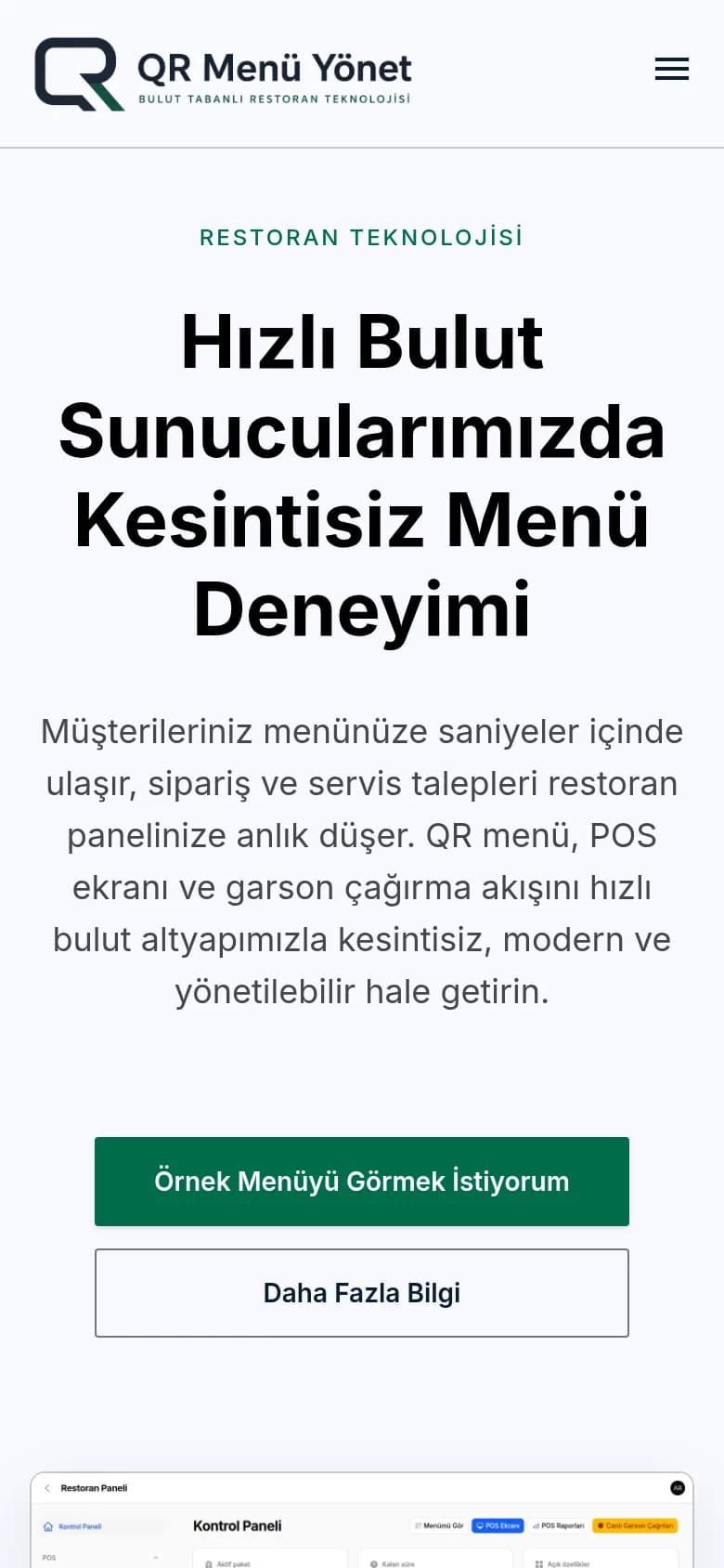 QR Menü Yönet mobil görünüm