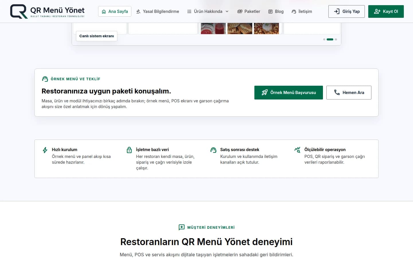QR Menü Yönet özellikler