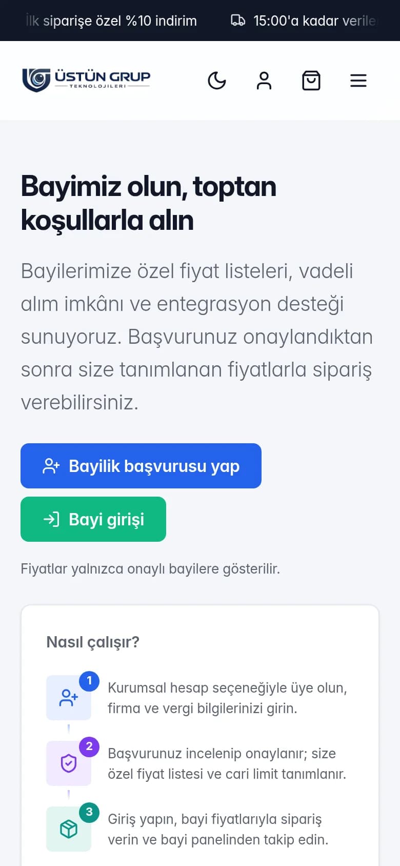 Üstün Grup Teknolojileri mobil görünüm